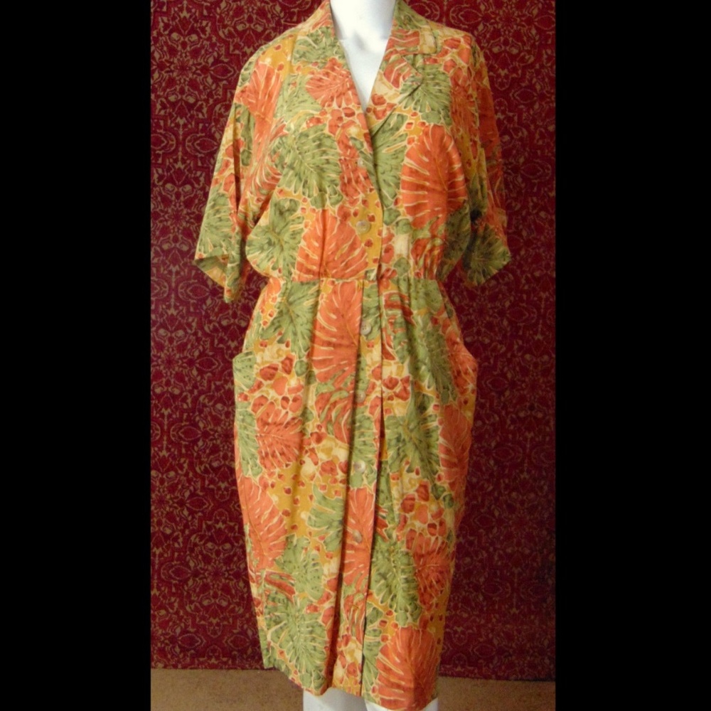 GILLIAN Vintage 80s foliage silk dress 6🗓️ - Picture 2 of 7